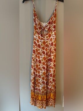 Floral Tie-Front Maxi Dress in Rust & Mustard